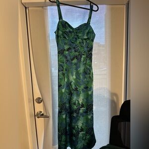 Lulu's Green Floral Satin Maxi Dress with Blue Accents